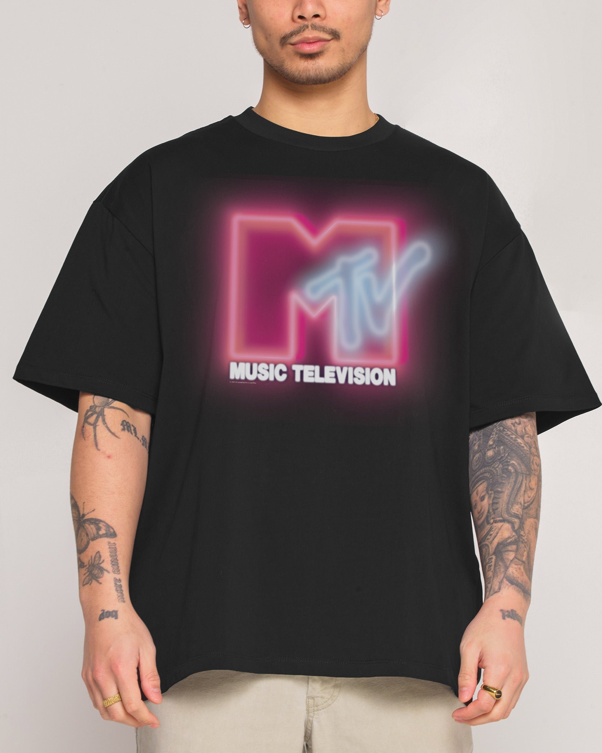 Neon MTV Logo Oversized T-Shirt - 90s Graphic Tee, Heavyweight 100% Combed Cotton Unisex