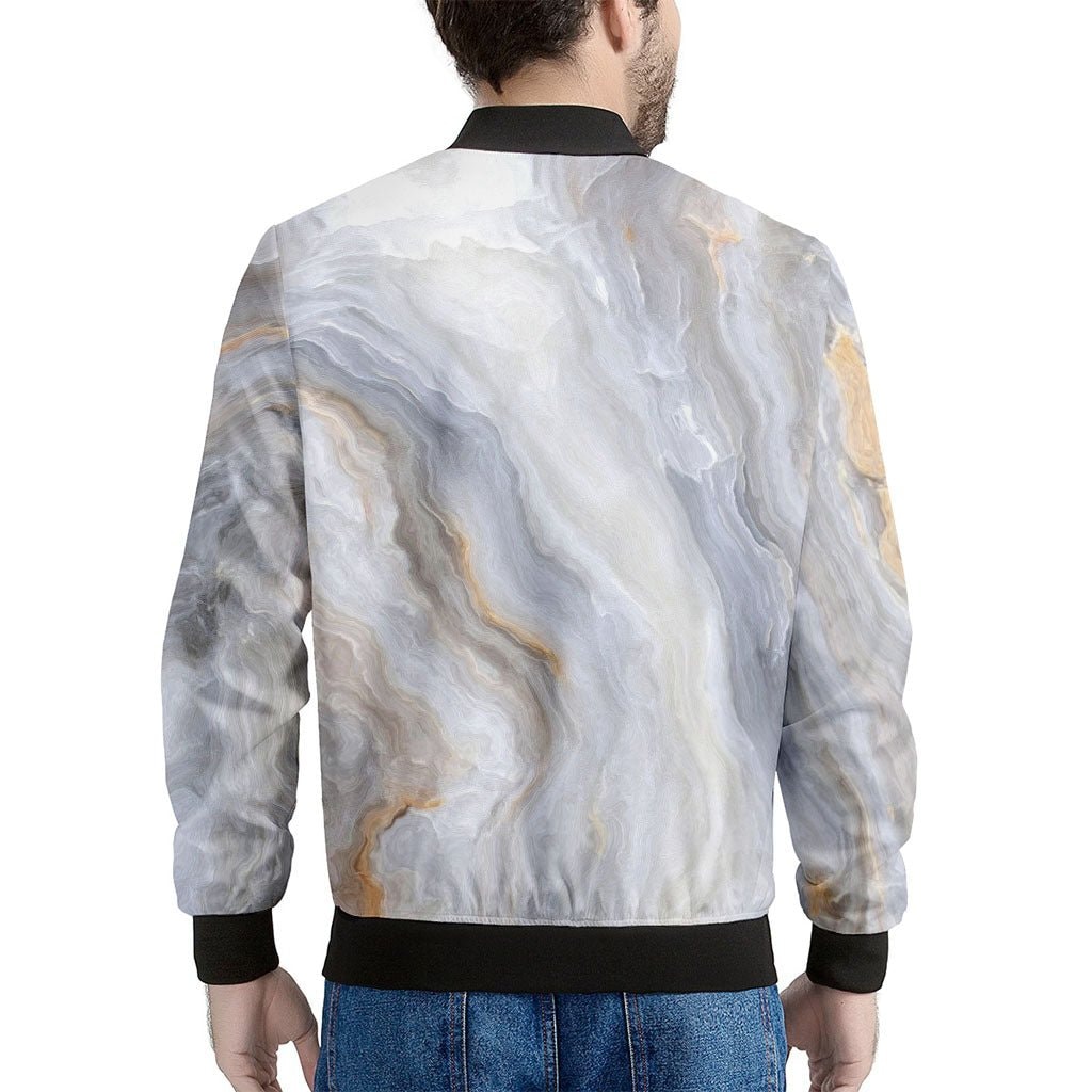 Grey Marble Print Men's Bomber Jacket - Premium Polyester Blend