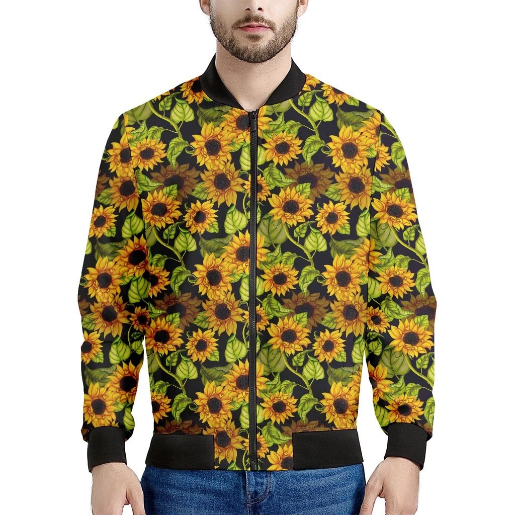 Hand Drawn Sunflower Pattern Print Men's Bomber Jacket