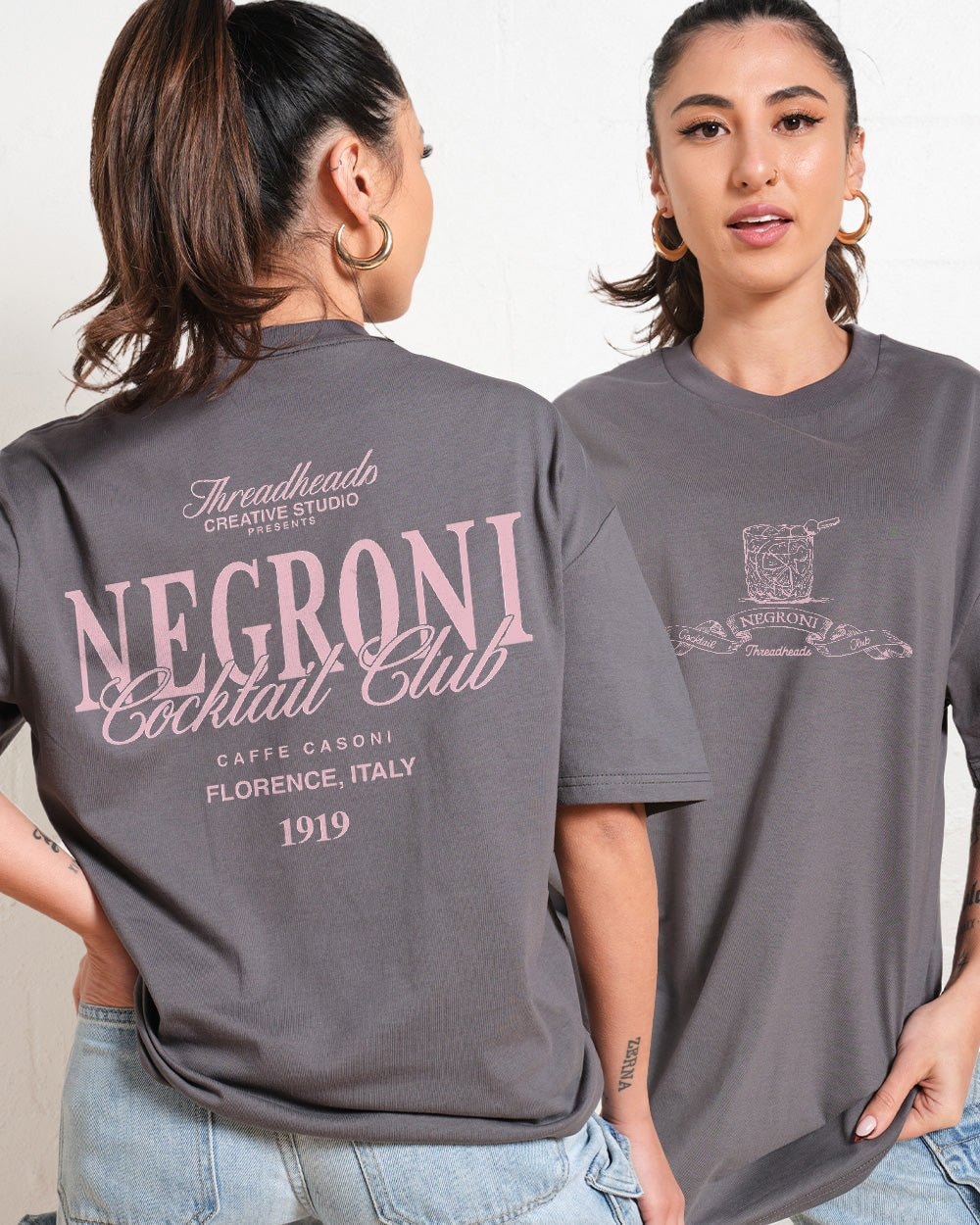Negroni Cocktail Club Oversized Graphic Tee Unisex 90s Boxy Fit 100% Combed Cotton