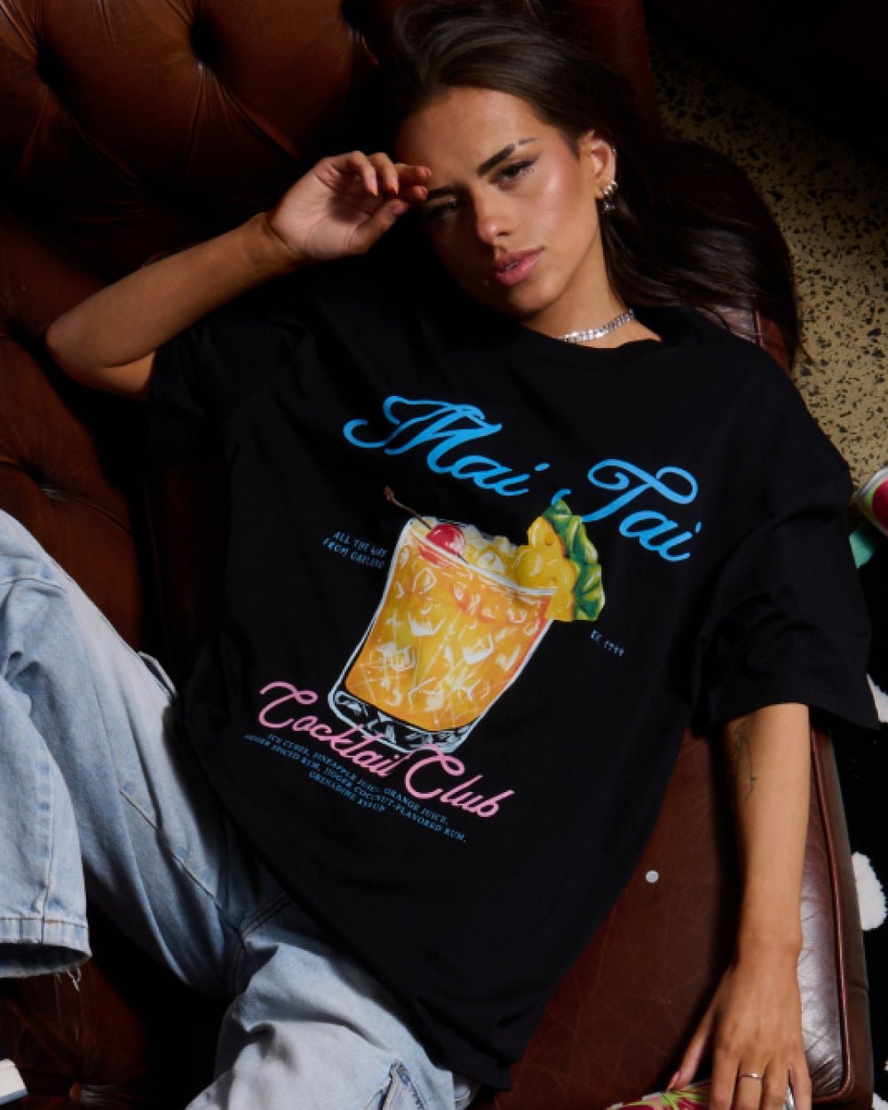Mai Tai Oversized Graphic Tee Unisex 90s Boxy Fit 100% Combed Cotton