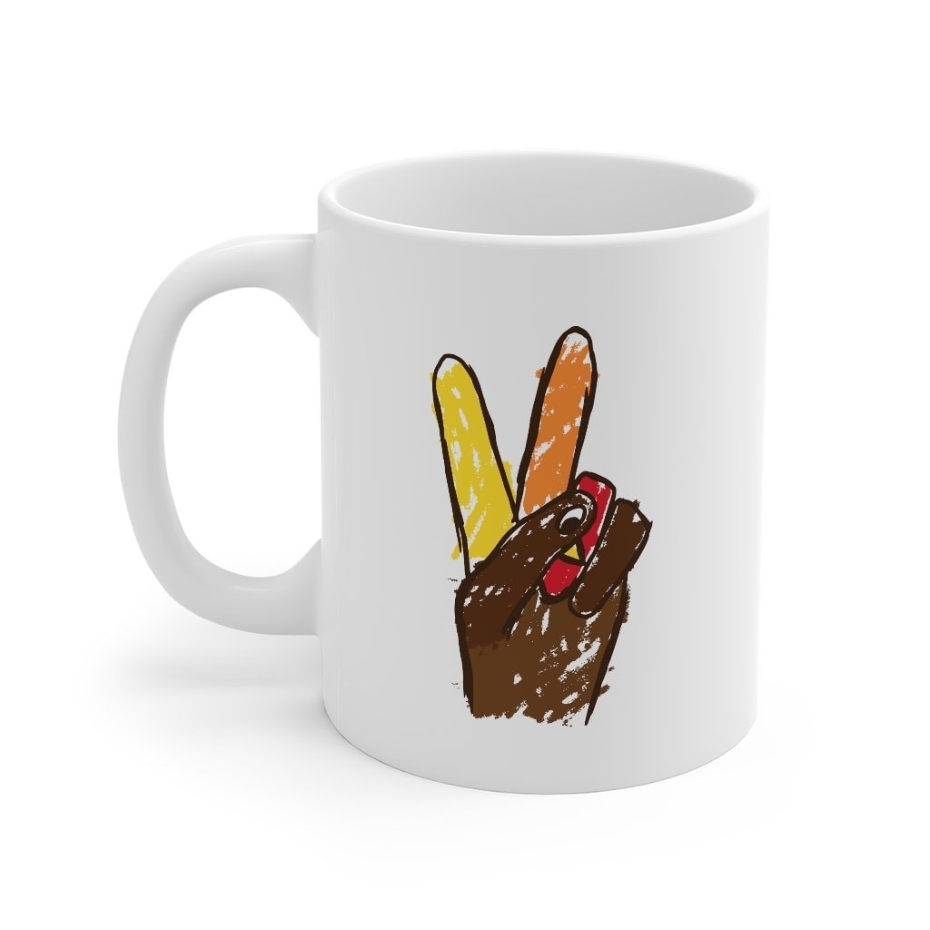 Peace Sign Hand Turkey Coffee Mug - White Ceramic Mug