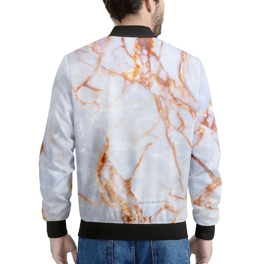 Grey Bronze Marble Print Men's Bomber Jacket