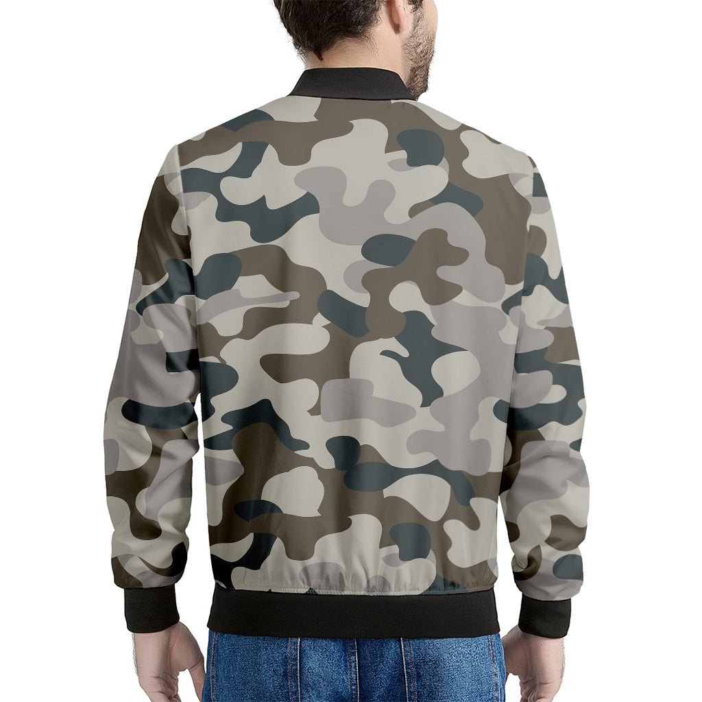 Grey And Brown Camouflage Print Men's Bomber Jacket